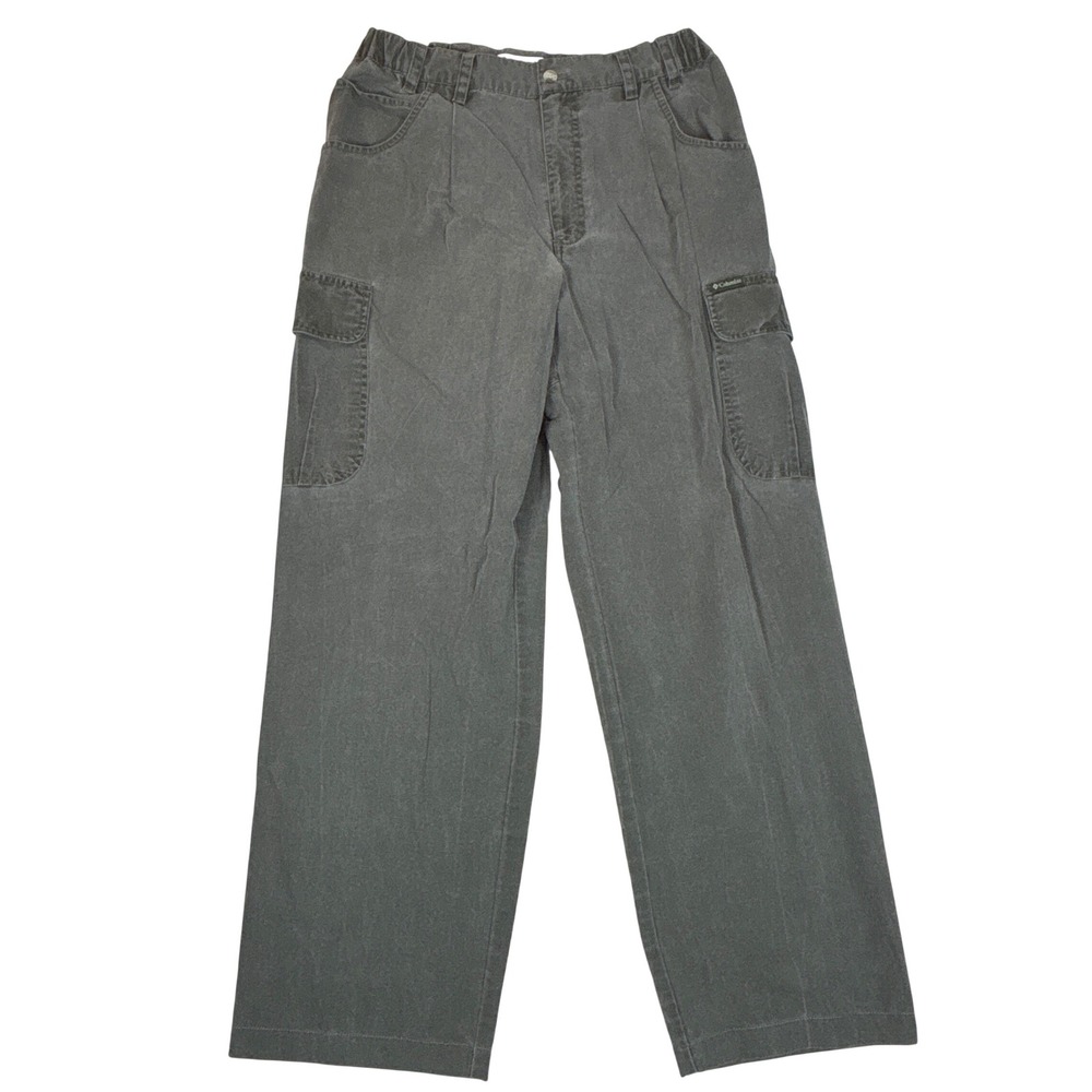 Columbia Men Grey Cotton Cargo Pants Straight Leg Elastic Waist 34x32/Fits 32x30